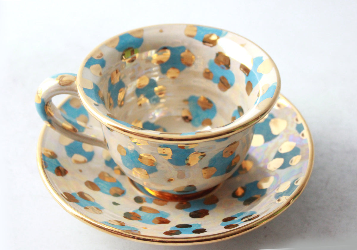 Cup and Saucer in Blue Leopard