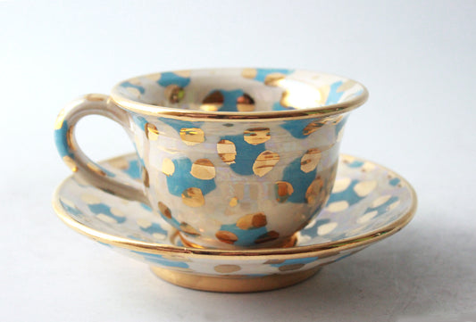 Cup and Saucer in Blue Leopard