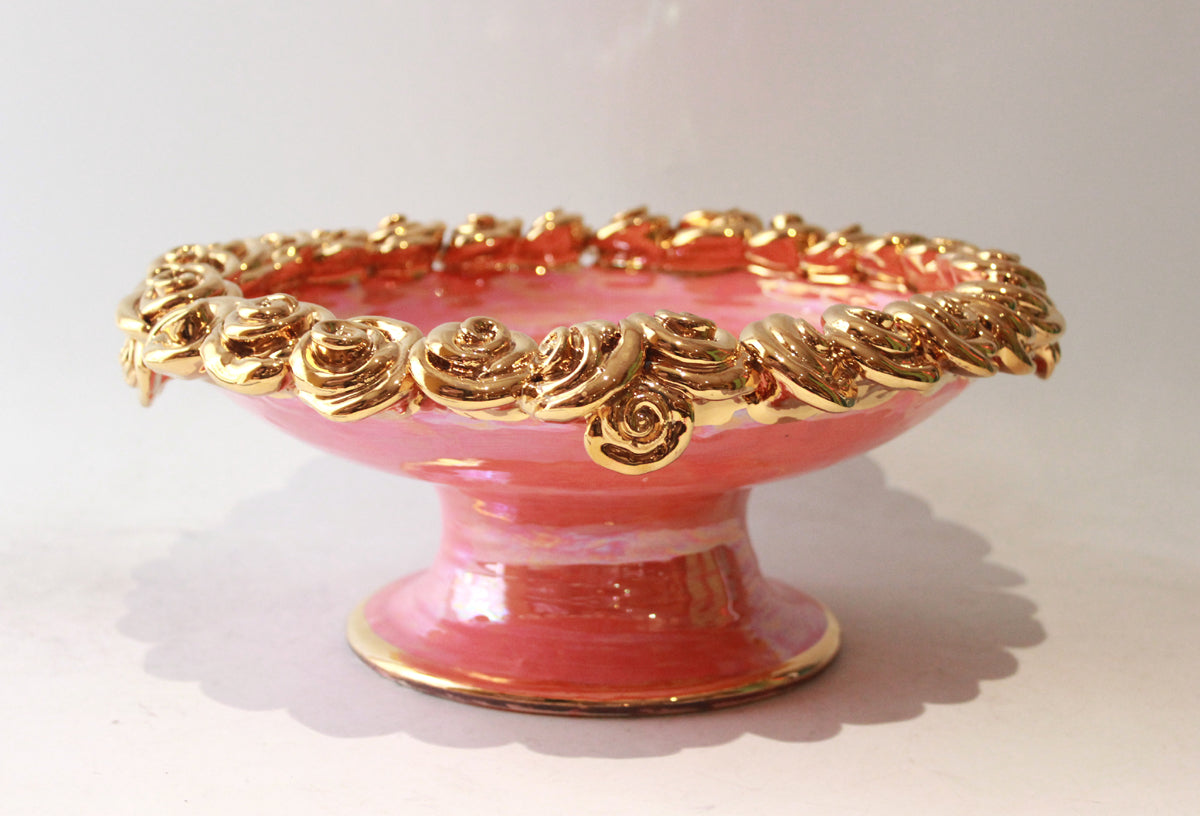 Rose Encrusted Cakestand in Iridescent Pink
