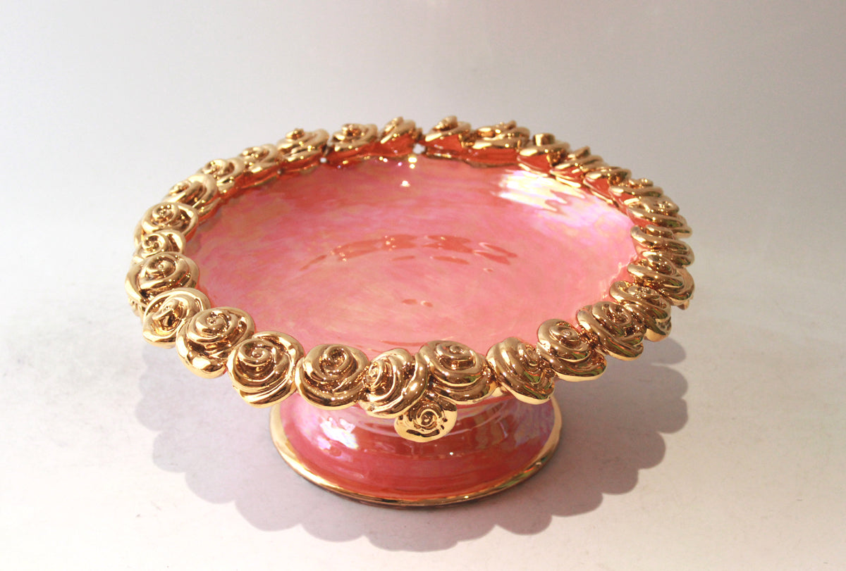 Rose Encrusted Cakestand in Iridescent Pink