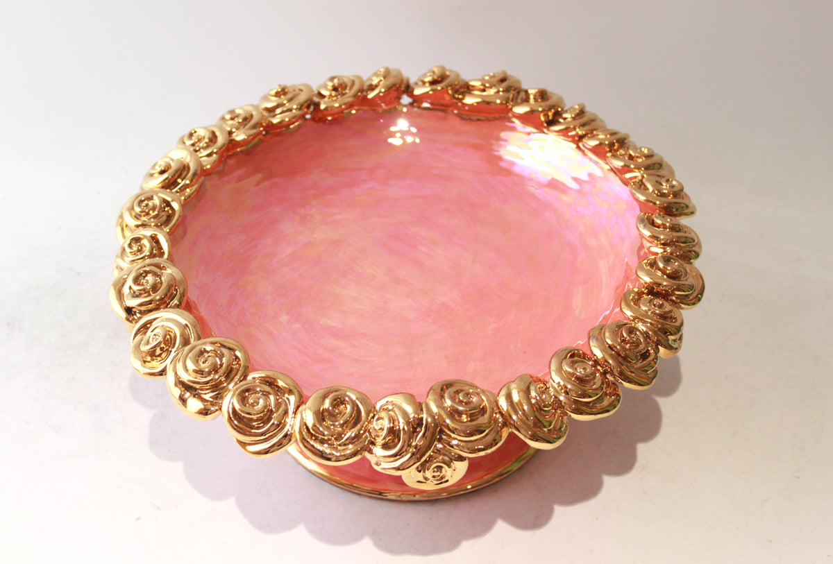 Rose Encrusted Cakestand in Iridescent Pink