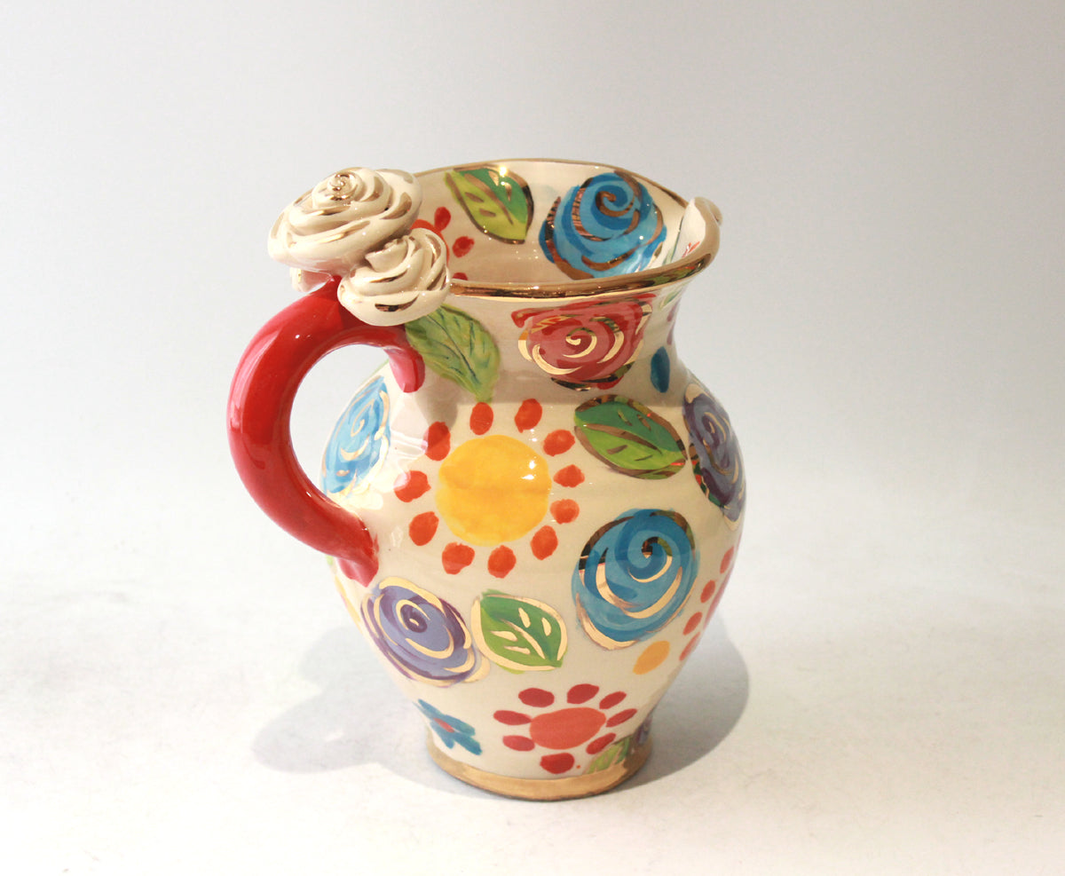 Medium Rose Handled Jug in Matisse Dots
