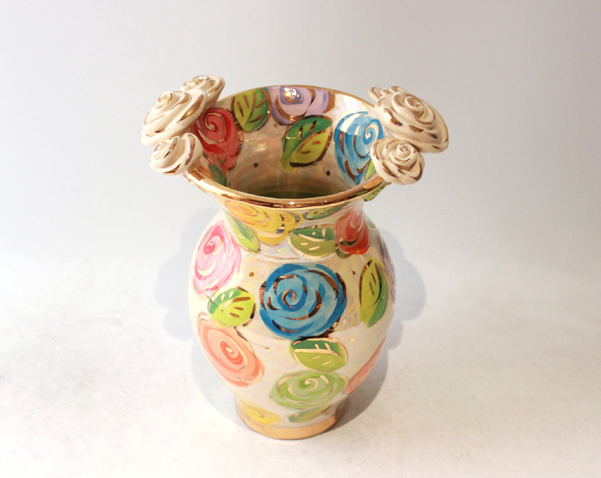 Medium Rose Edged Vase in Pastel Block Rose