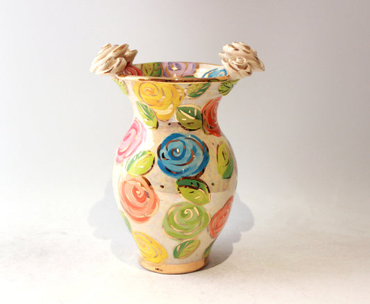 Medium Rose Edged Vase in Pastel Block Rose