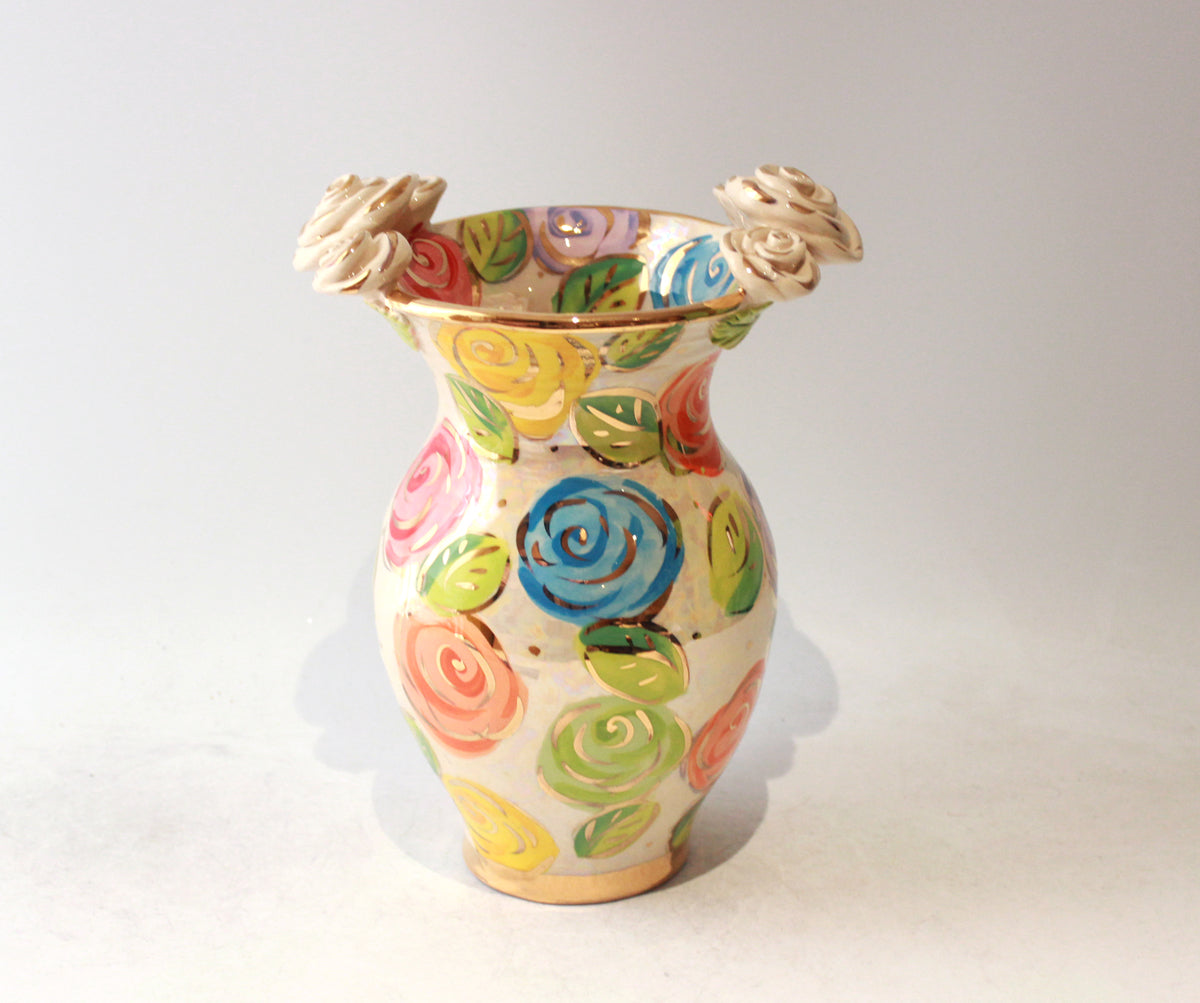 Medium Rose Edged Vase in Pastel Block Rose