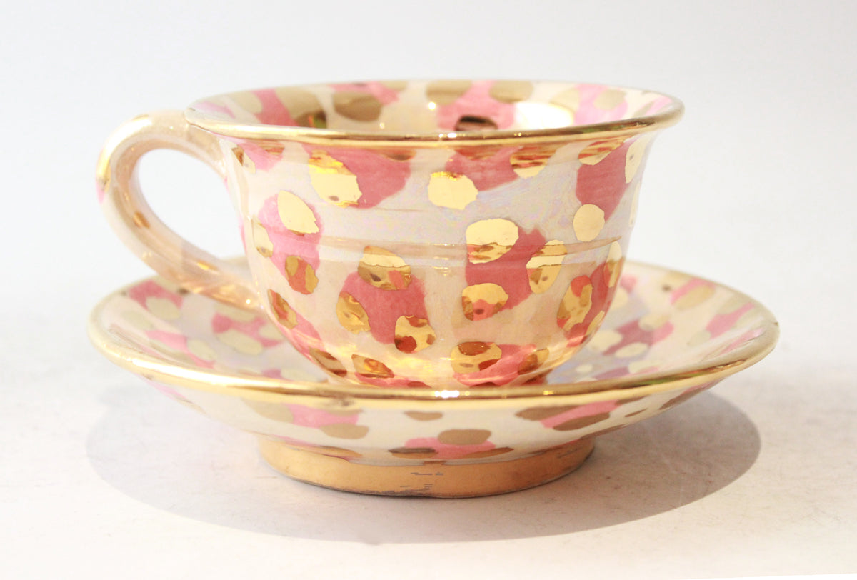 Cup and Saucer in Pink Leopard