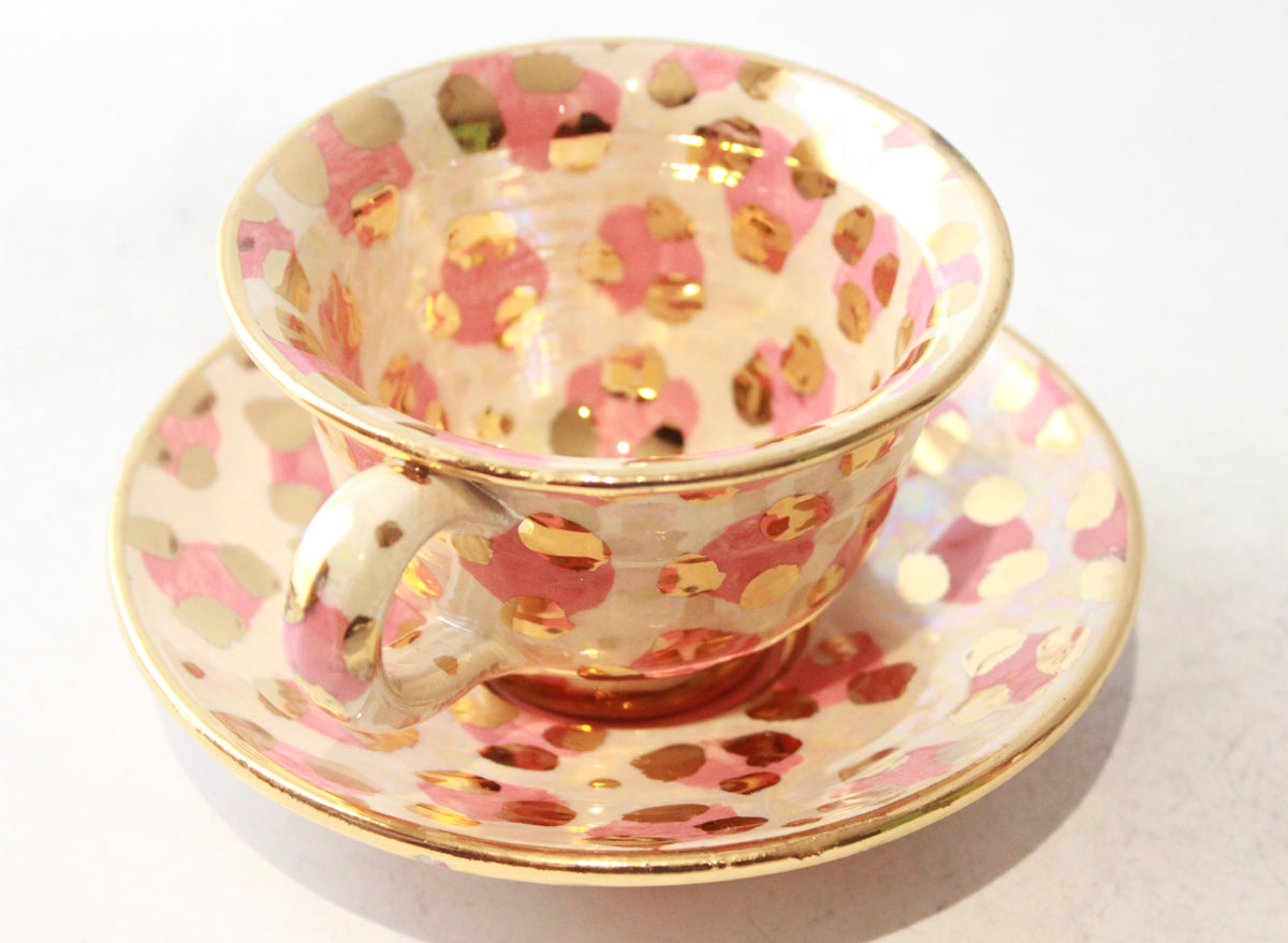 Cup and Saucer in Pink Leopard