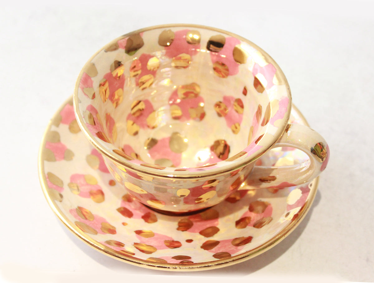 Cup and Saucer in Pink Leopard