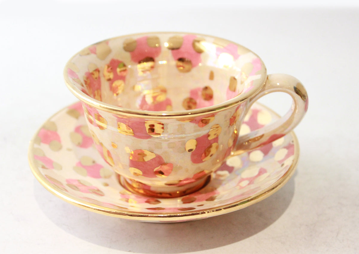 Cup and Saucer in Pink Leopard