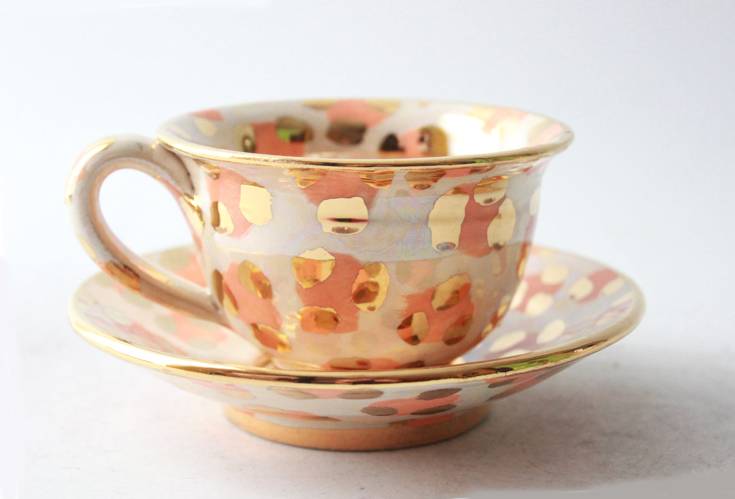 Cup and Saucer in Peach Leopard