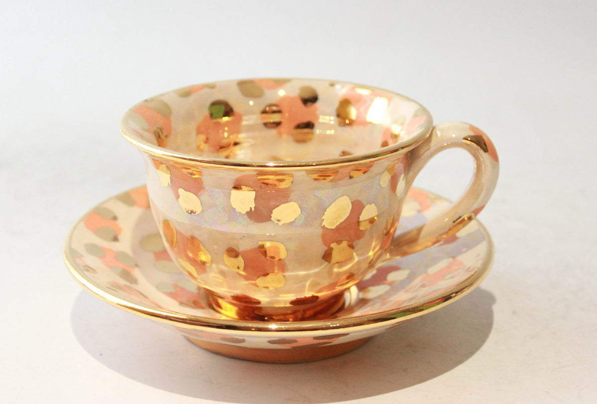 Cup and Saucer in Peach Leopard