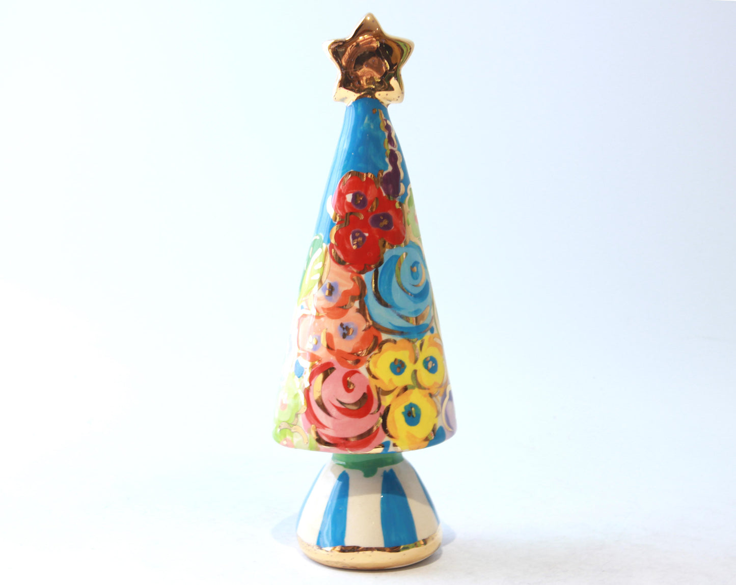 Small Christmas Tree Florals on Blue
