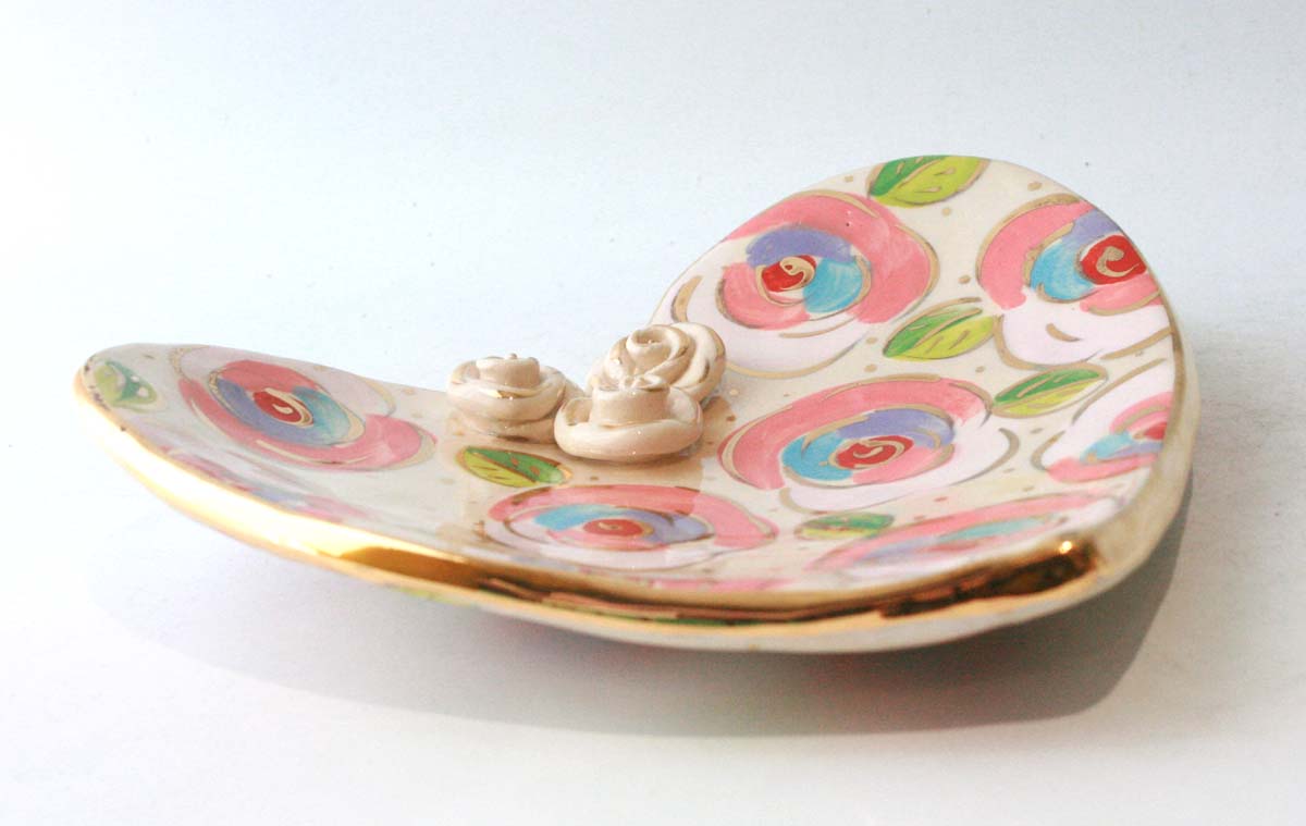 Large Heart Shaped Dish in Pale Rose Pink