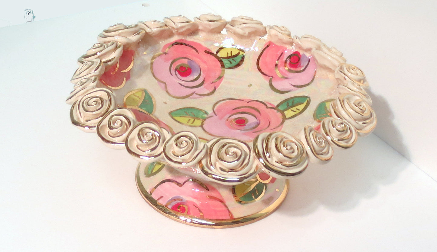 Rose Encrusted Cakestand Pale Pink Roses - MaryRoseYoung