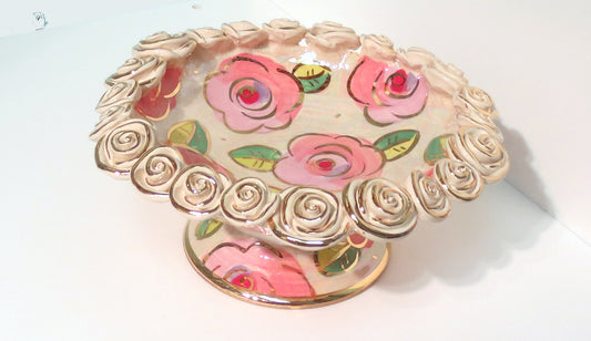 Rose Encrusted Cakestand Pale Pink Roses - MaryRoseYoung