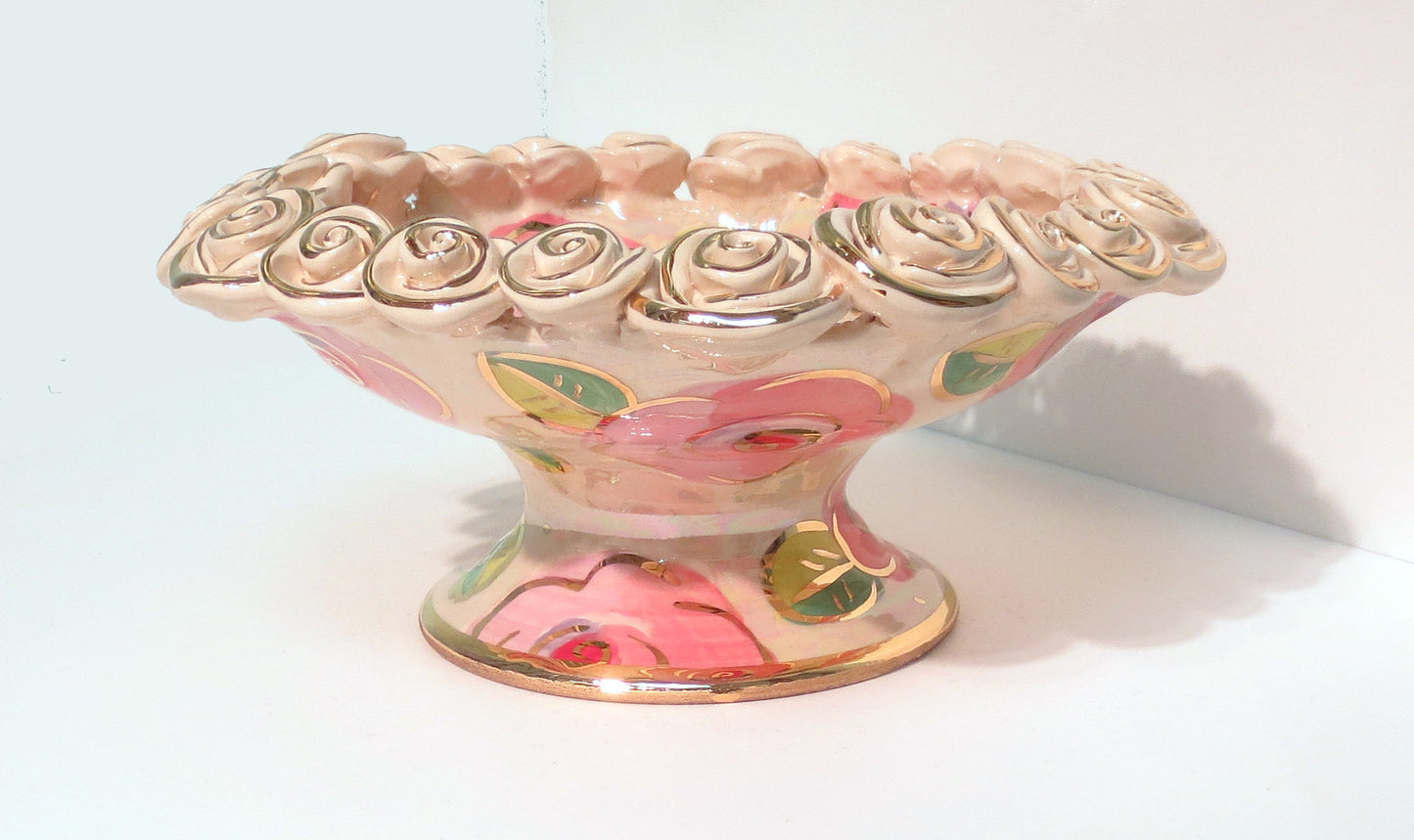 Rose Encrusted Cakestand Pale Pink Roses - MaryRoseYoung
