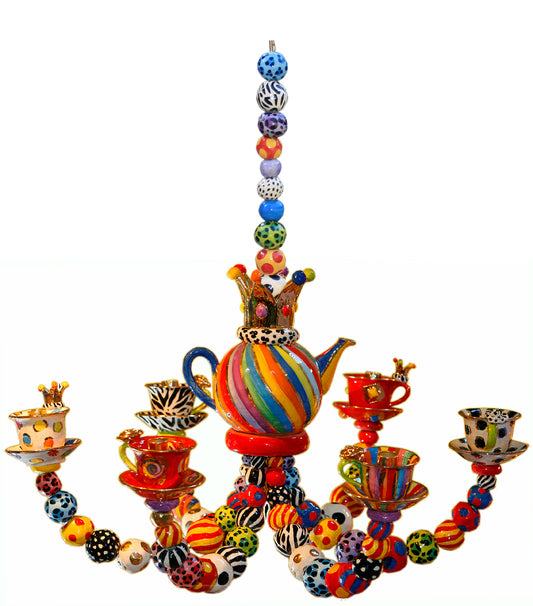 Six Armed Teaset Chandelier in Stripes