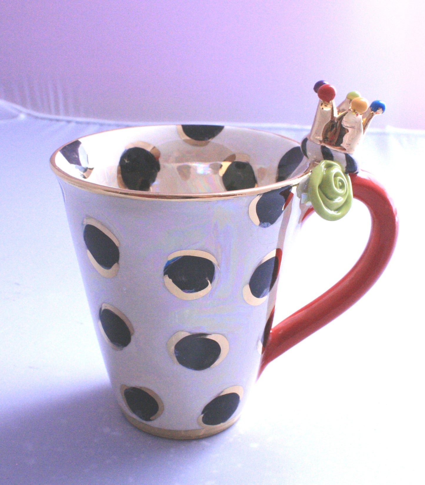 Crown Handled Mug Black Dots - MaryRoseYoung