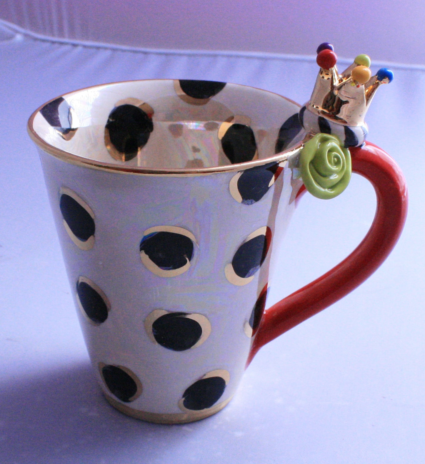 Crown Handled Mug Black Dots - MaryRoseYoung