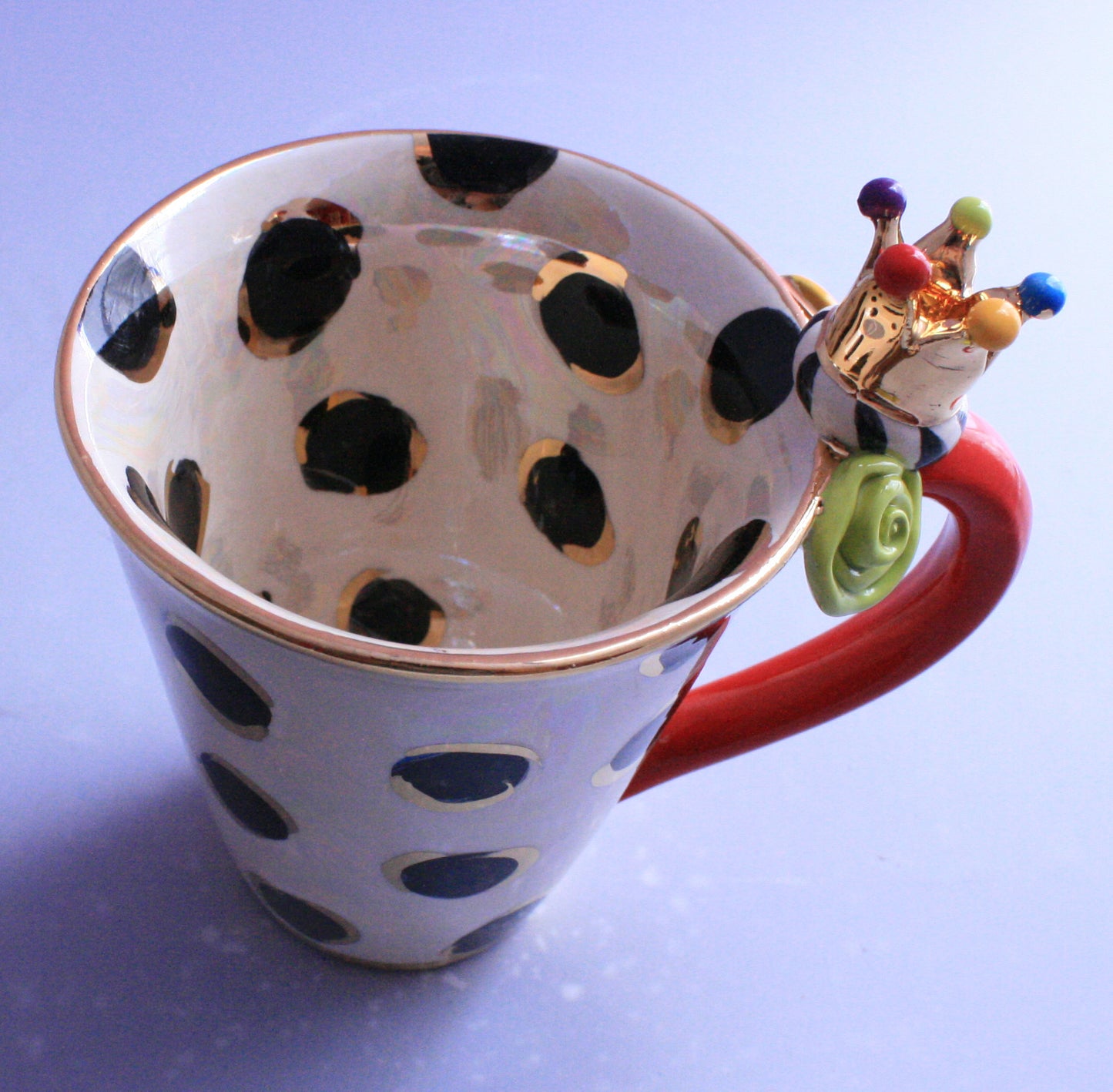 Crown Handled Mug Black Dots - MaryRoseYoung