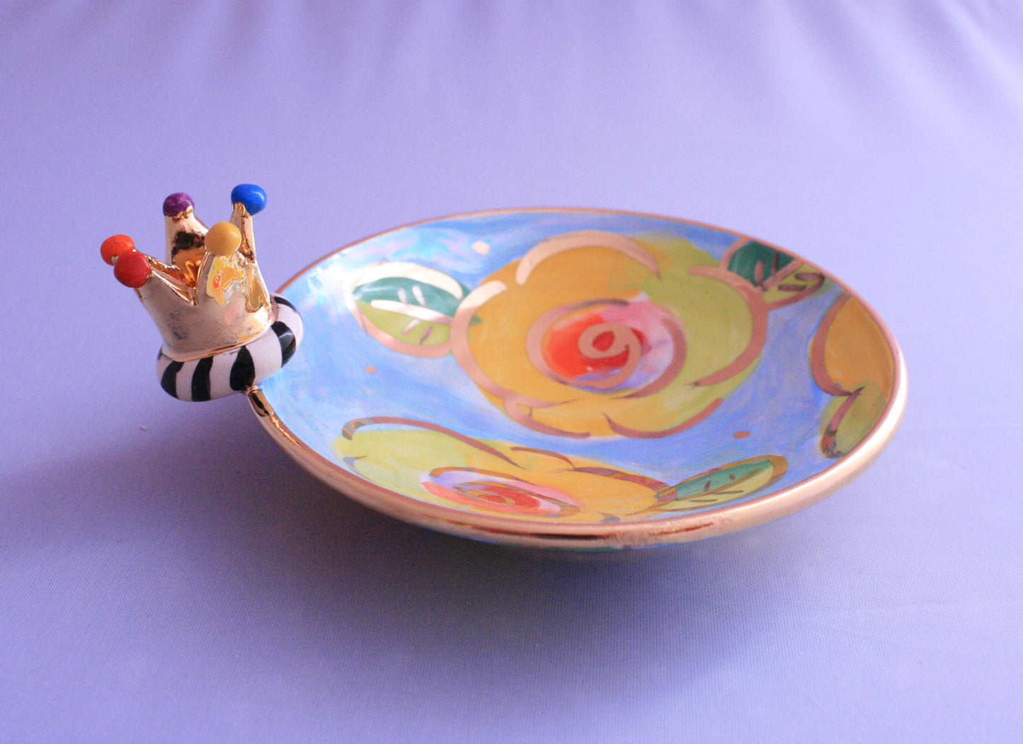 Crown Saucer Lustred Blue Rose - MaryRoseYoung