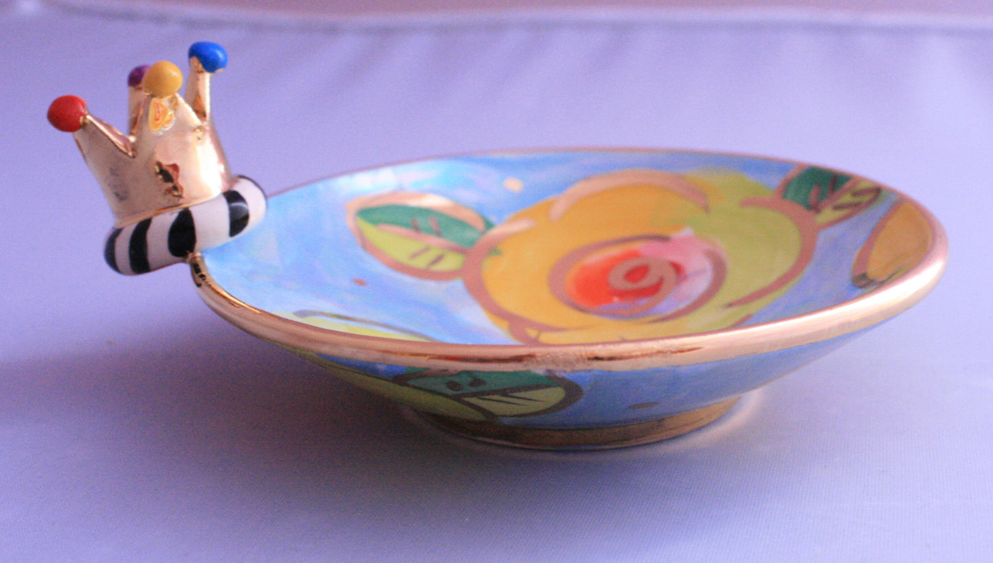 Crown Saucer Lustred Blue Rose - MaryRoseYoung