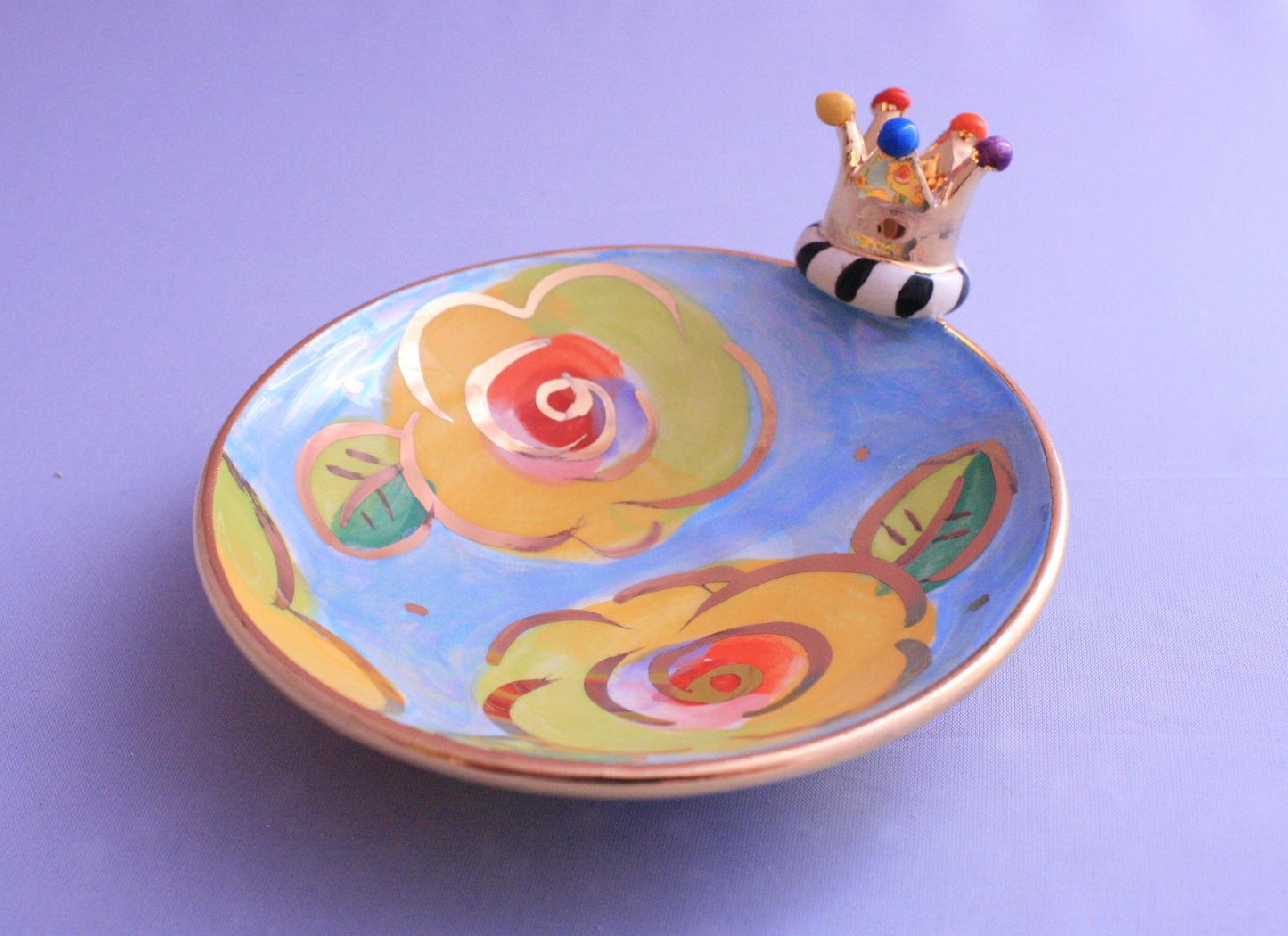 Crown Saucer Lustred Blue Rose - MaryRoseYoung