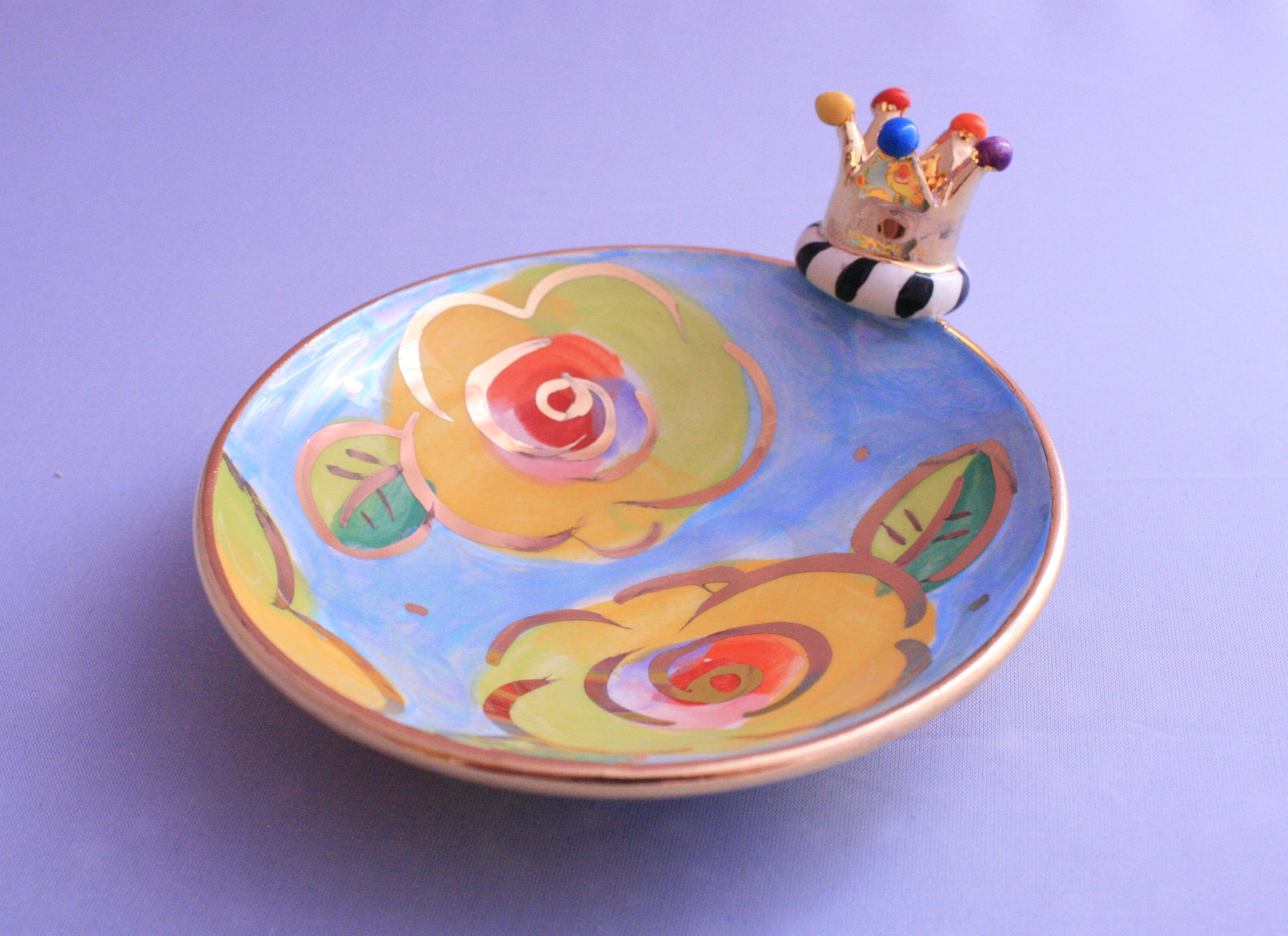 Crown Saucer Lustred Blue Rose - MaryRoseYoung