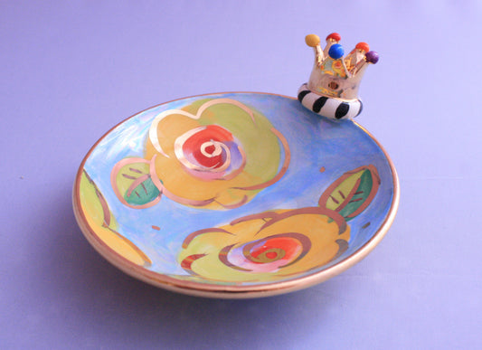 Crown Saucer Lustred Blue Rose - MaryRoseYoung
