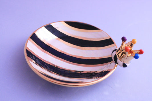 Crown Saucer Black and White Stripe - MaryRoseYoung