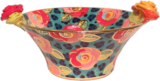 Medium Rose Edged Serving Bowl "Petrol Leopard" - MaryRoseYoung