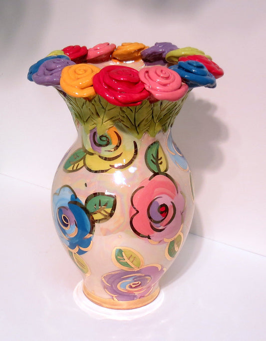 Large Rose Encrusted Vase - MaryRoseYoung