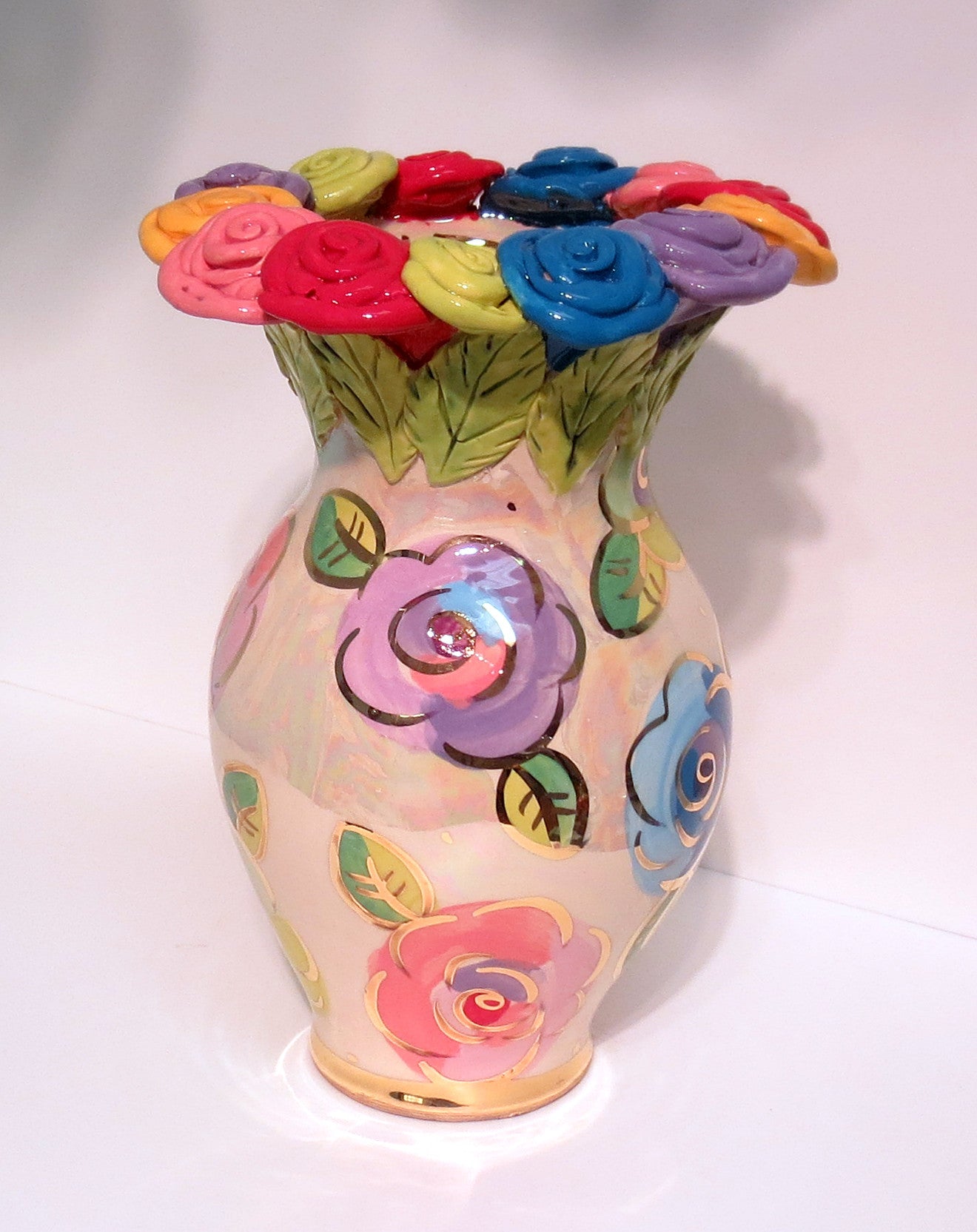 Large Rose Encrusted Vase - MaryRoseYoung
