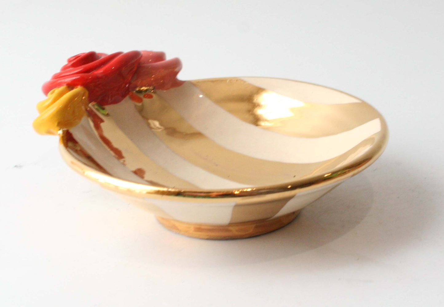 Rose Saucer in Gold and White Stripe - MaryRoseYoung