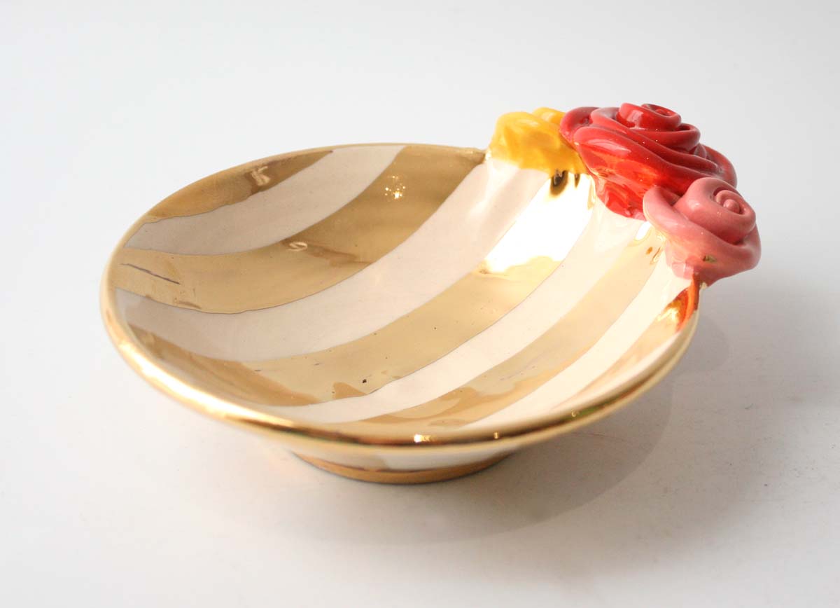 Rose Saucer in Gold and White Stripe - MaryRoseYoung
