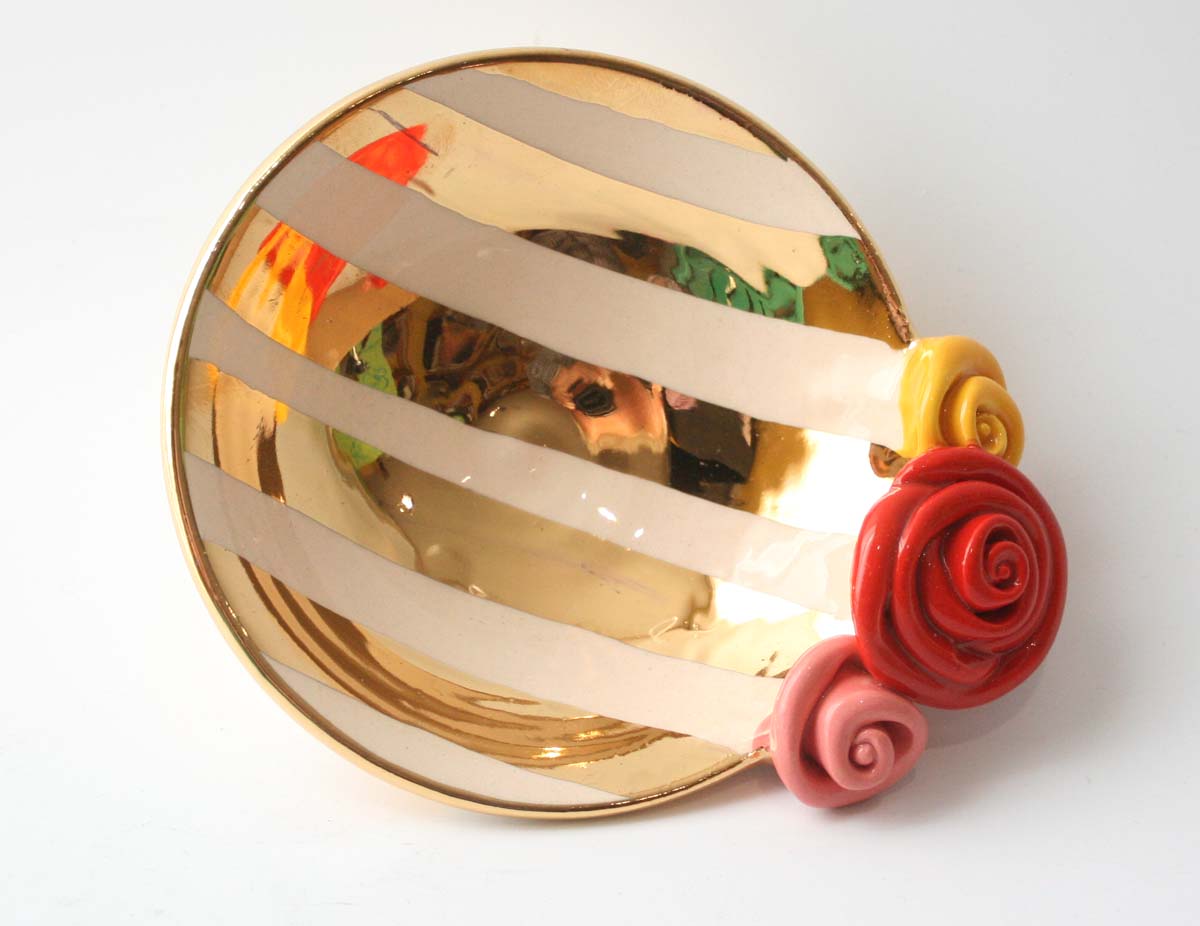 Rose Saucer in Gold and White Stripe - MaryRoseYoung
