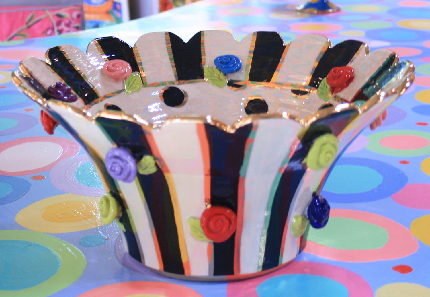 Scalloped Salad Bowl with Studded Roses - MaryRoseYoung