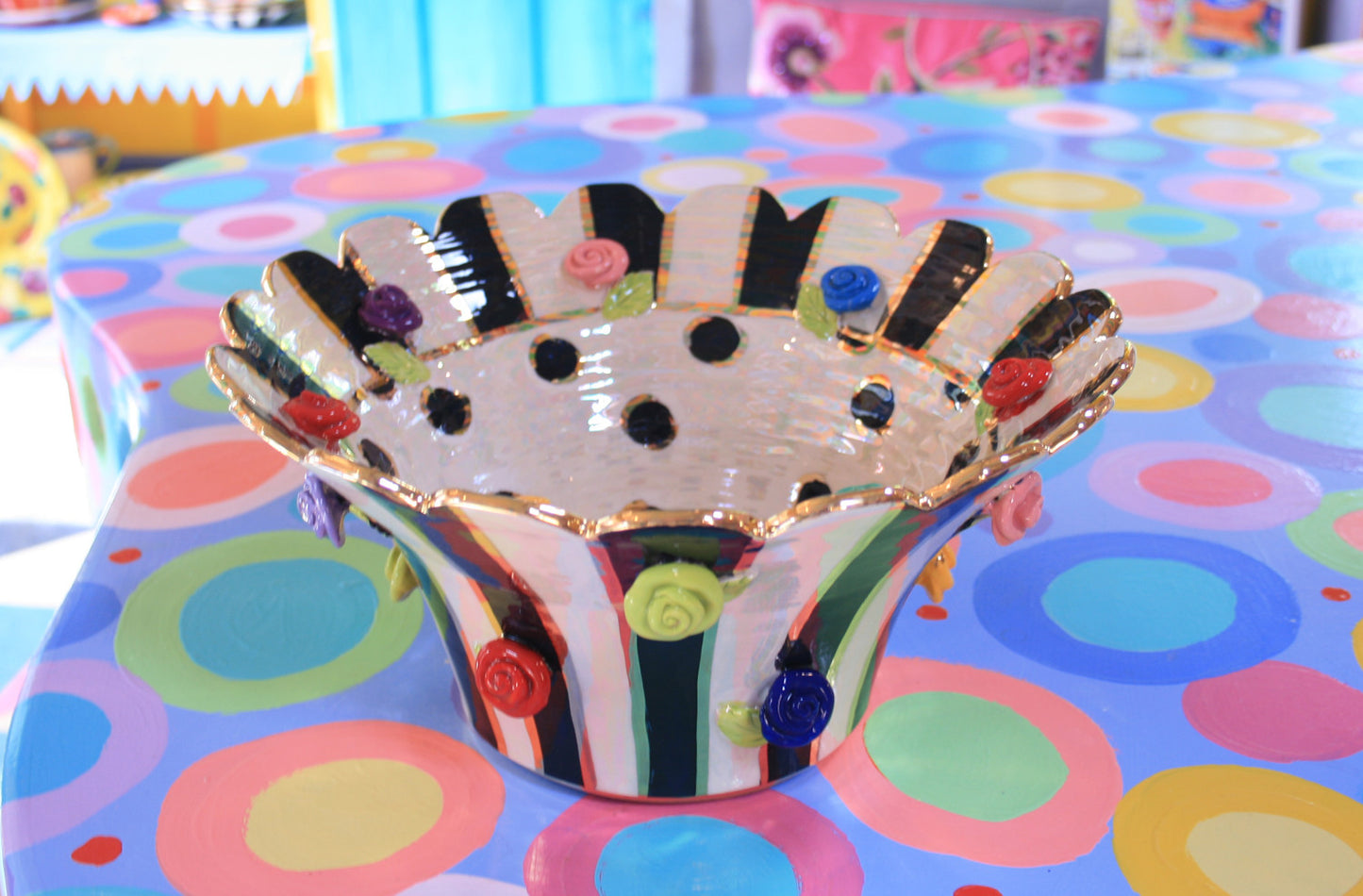 Scalloped Salad Bowl with Studded Roses - MaryRoseYoung