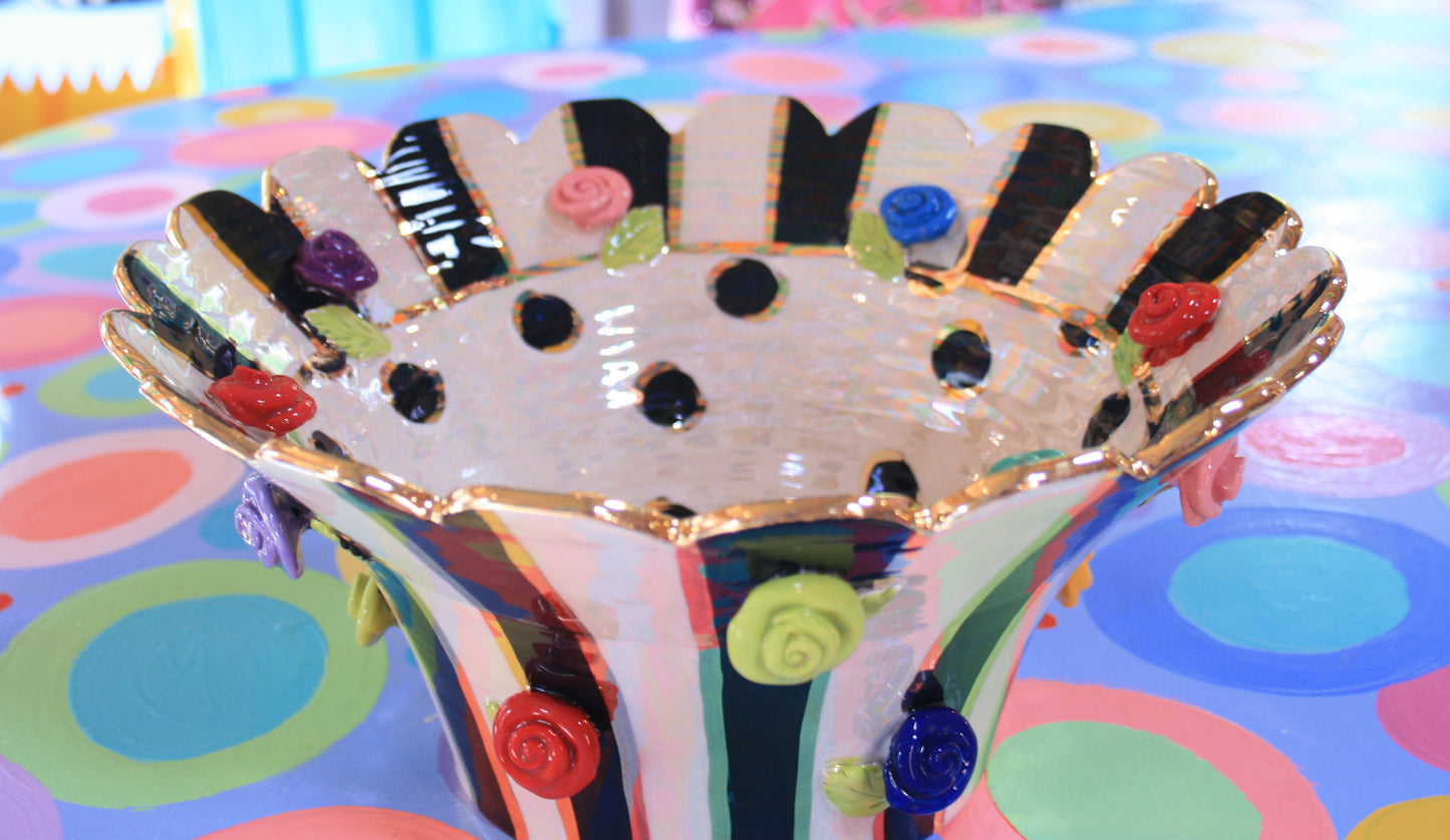 Scalloped Salad Bowl with Studded Roses - MaryRoseYoung