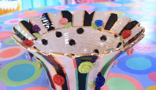 Scalloped Salad Bowl with Studded Roses - MaryRoseYoung