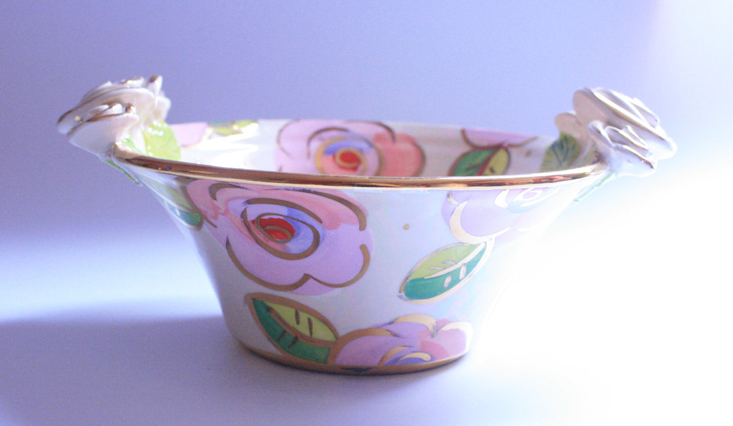 Small Rose Edged Serving Bowl Pale Roses Pink - MaryRoseYoung