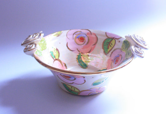 Small Rose Edged Serving Bowl Pale Roses Pink - MaryRoseYoung
