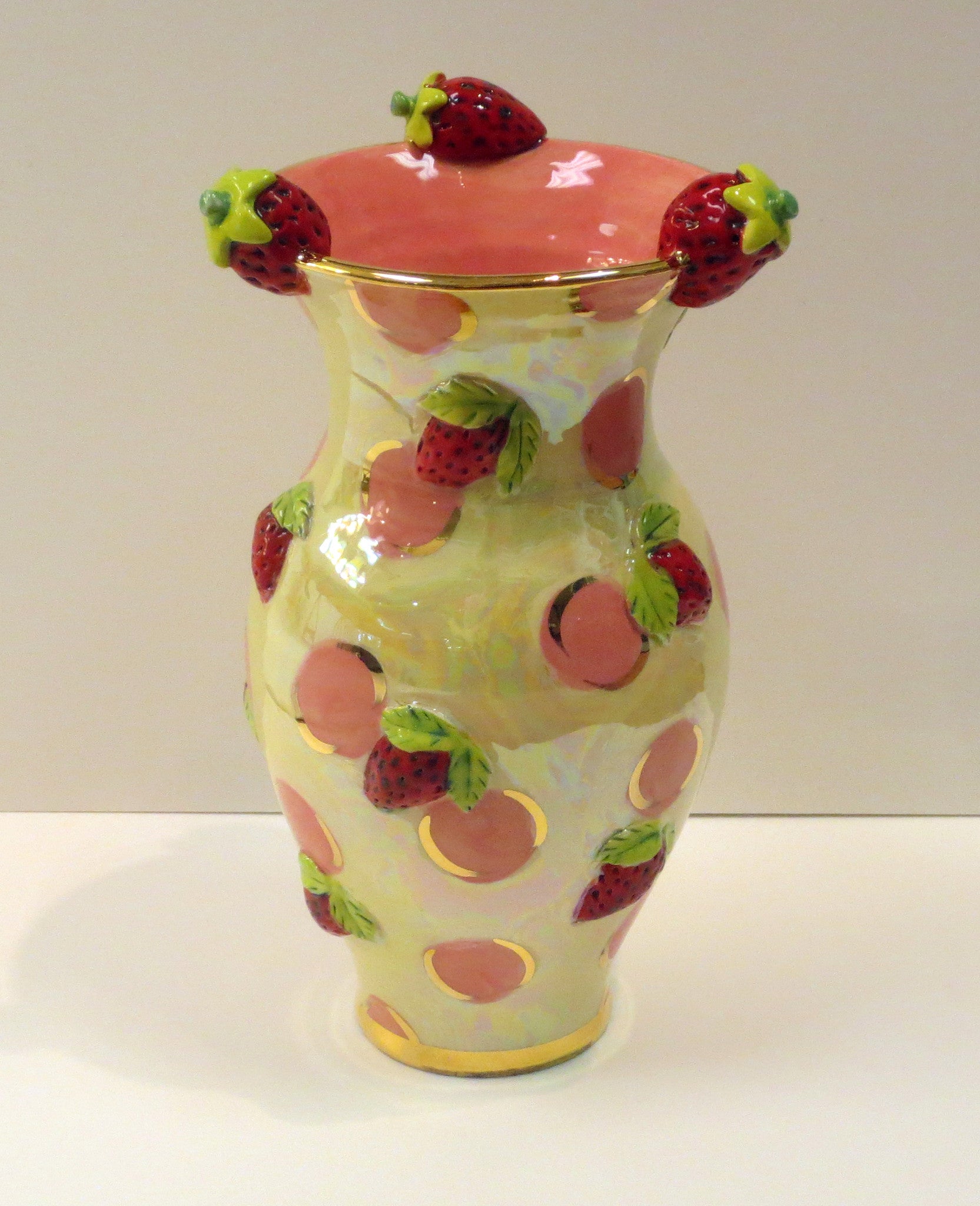 Medium Strawberry Vase "Pink Dots" - MaryRoseYoung