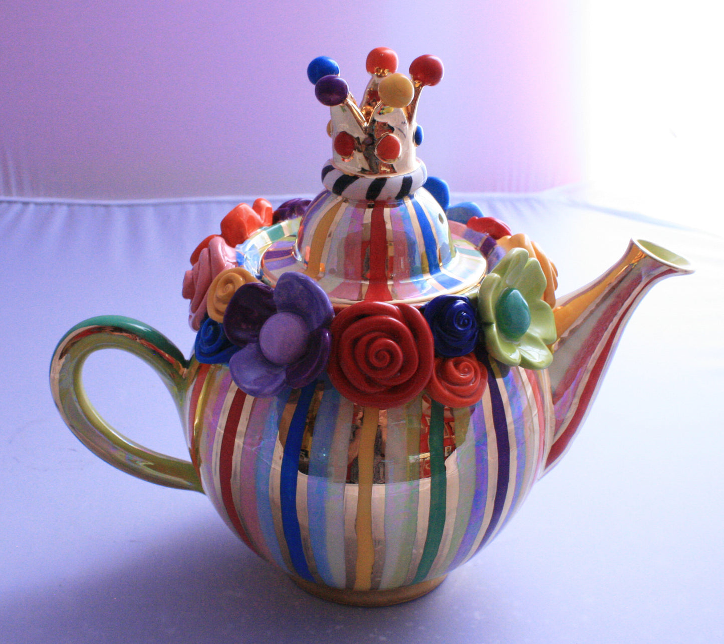 Crown Lidded Medium Teapot "Lustred Stripe" - MaryRoseYoung