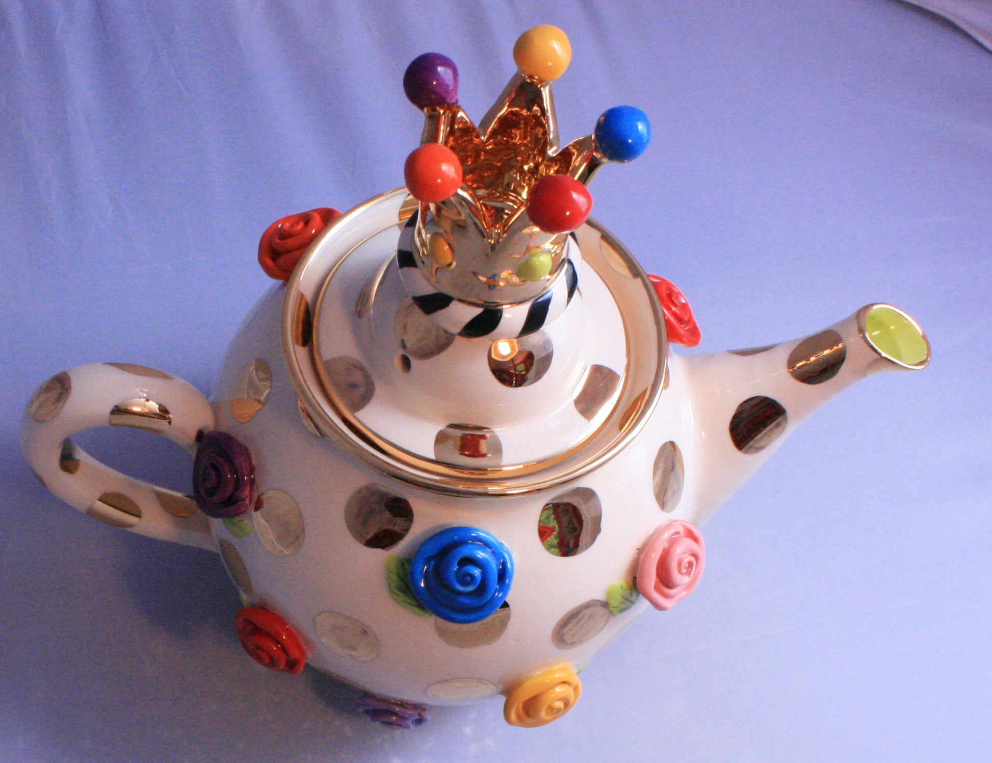 Medium Teapot Rose Studded Gold Dots - MaryRoseYoung
