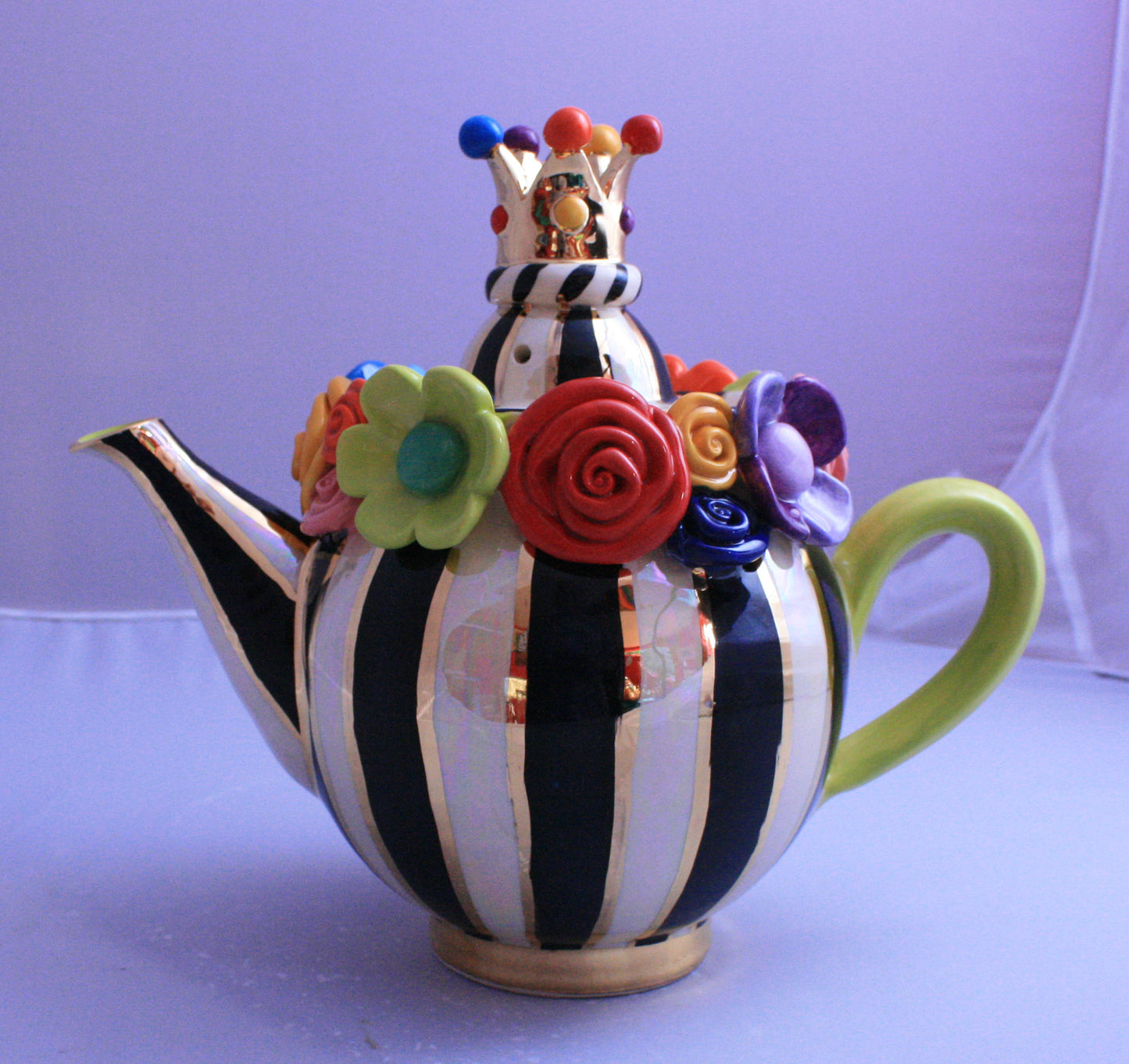 Multiflower Encrusted Medium Teapot Black and White - MaryRoseYoung