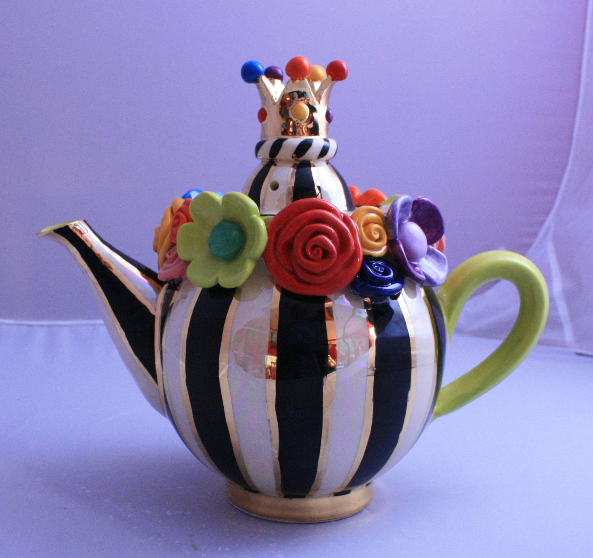 Multiflower Encrusted Medium Teapot Black and White - MaryRoseYoung