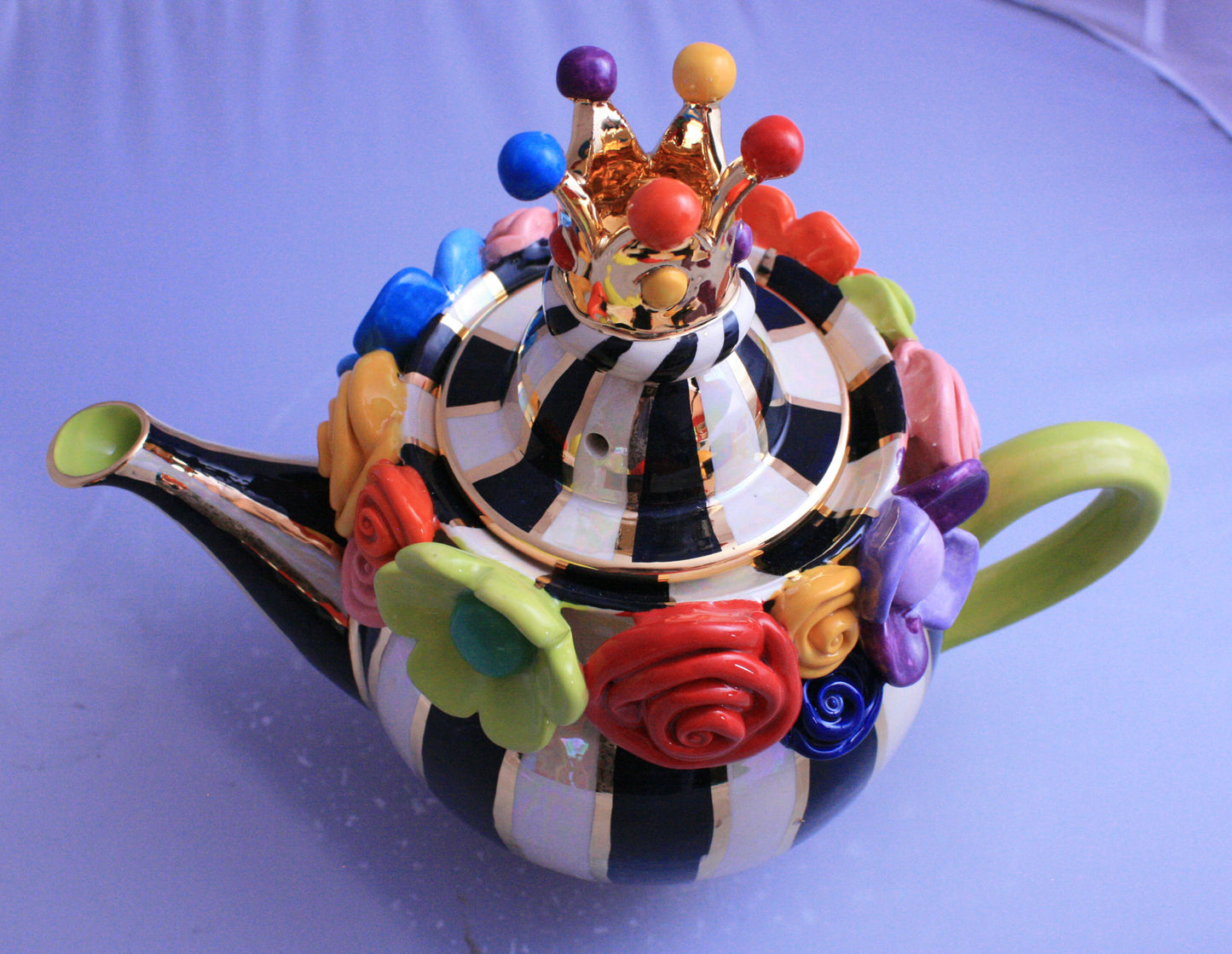 Multiflower Encrusted Medium Teapot Black and White - MaryRoseYoung