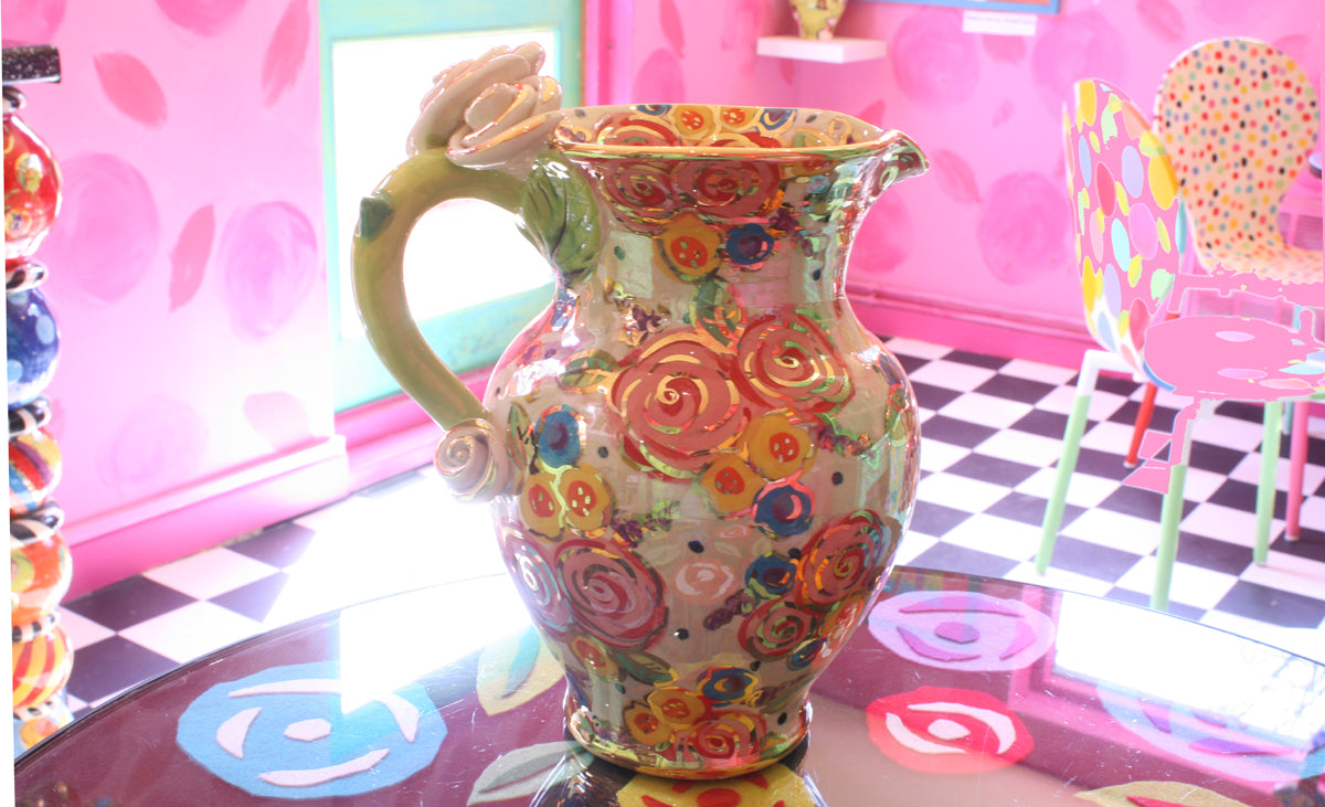 Large Rose Handled Jug Vintage Foral - MaryRoseYoung