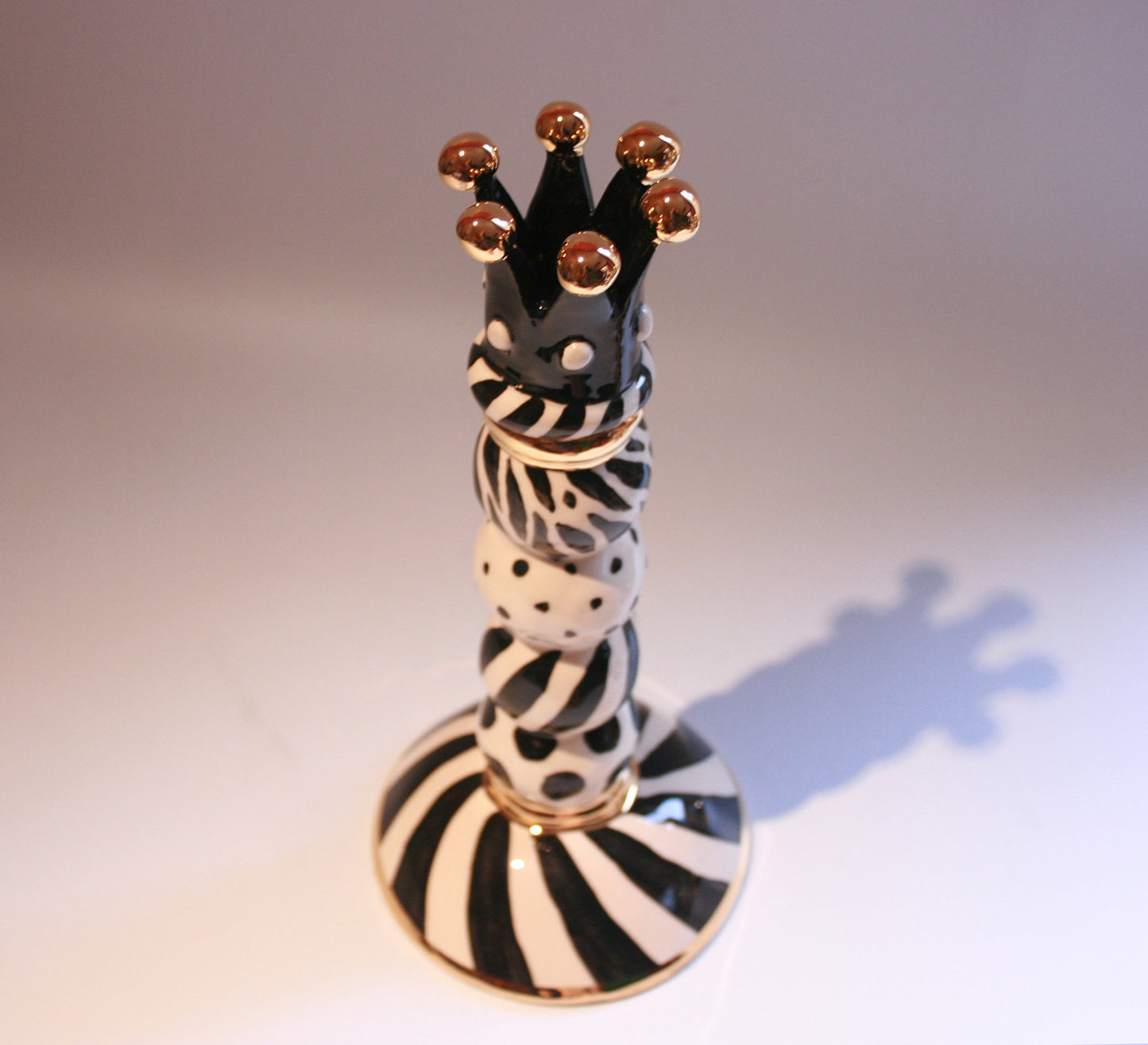 Crown Beaded Candlestick "Black and White"(A) - MaryRoseYoung